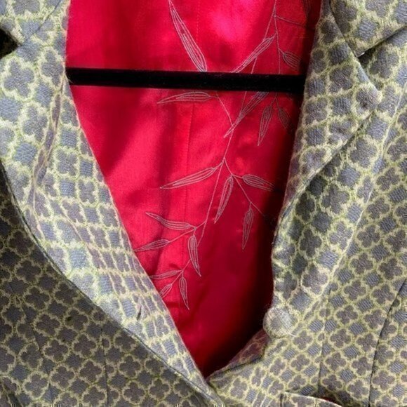 Moksha Womens Suit Jacket Blazer Green 100% Wool Geometric Pockets Long Sleeve M - Picture 6 of 11